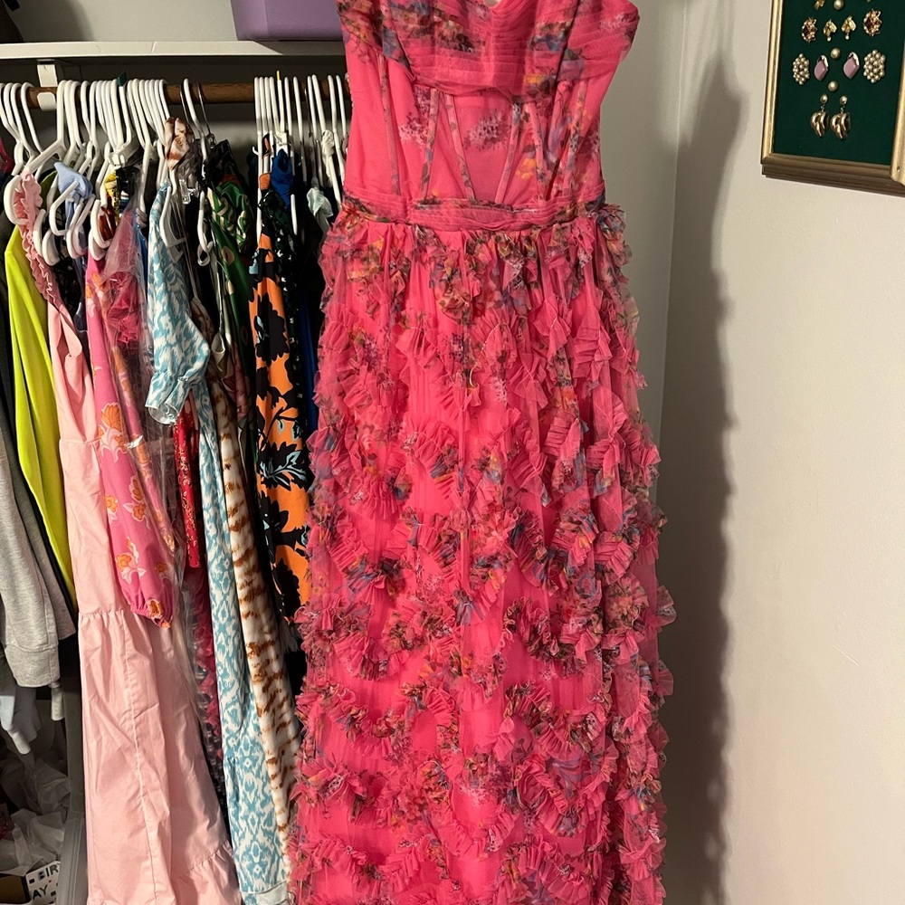 Elegant Pink Floral Strapless Dress